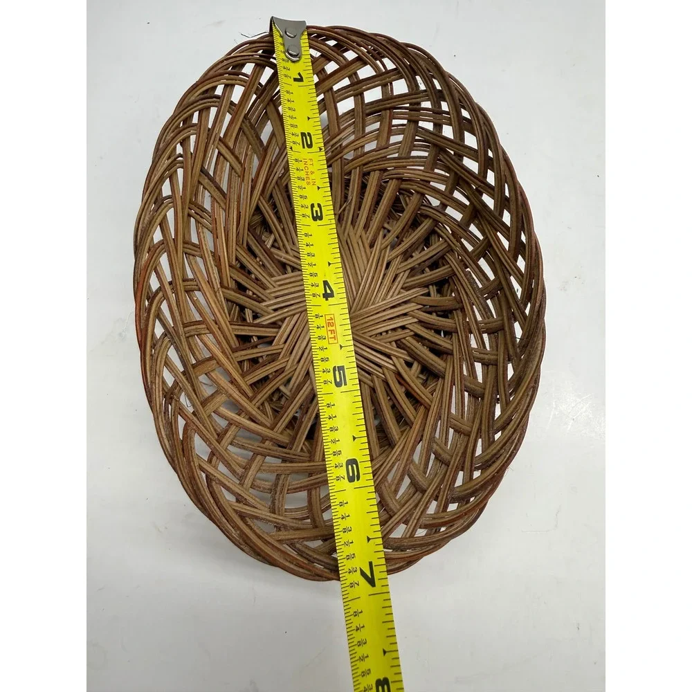 Vintage Oval Wicker Basket Handcrafted Open Weave Lattice Boho Decor Brown